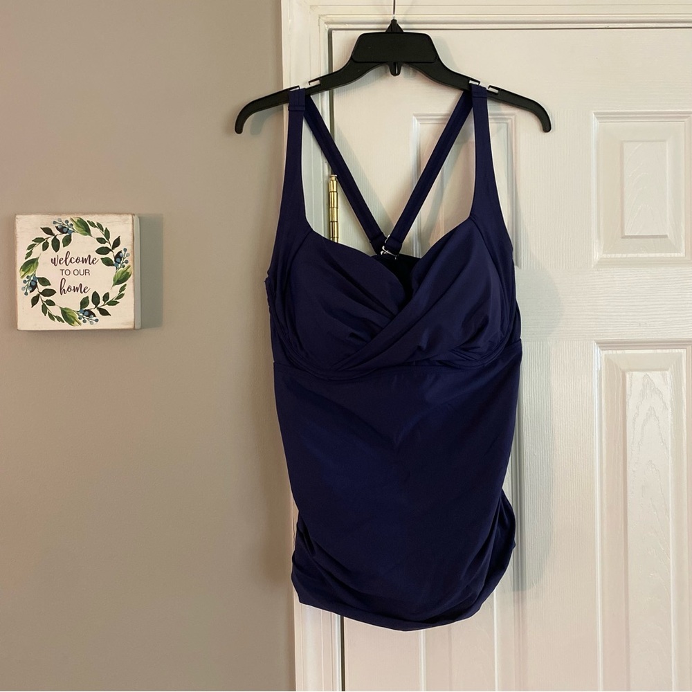 Birdsong Plus Size Midnight Shirred Underwire Tankini Top Blue Purple Sz 20 G H